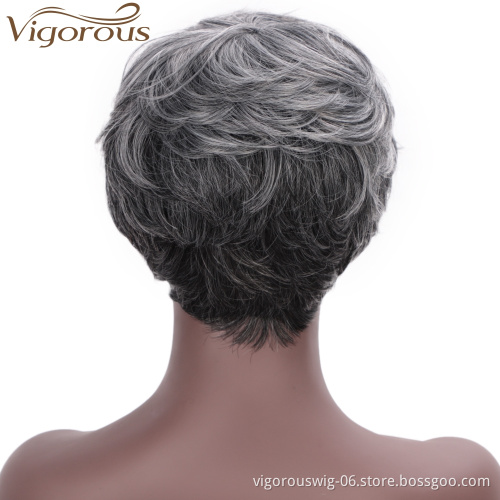 Vigorous Hot Bob Ombre Grey Short Pixie Cut Wig Synthetic Machine Made Wigs for African American Women Cosplay Daily Party  Use